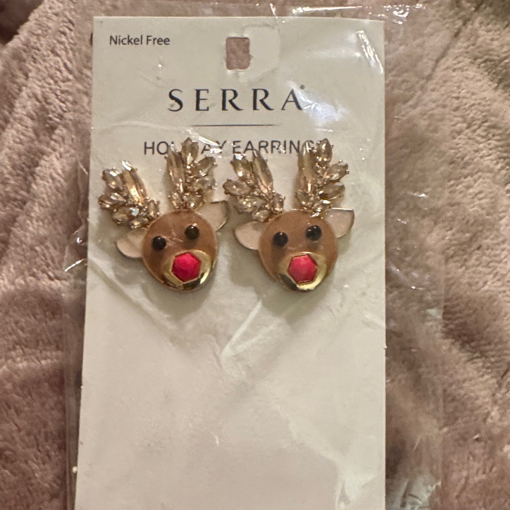 Serra Festive Reindeer Earrings with Gold and Red